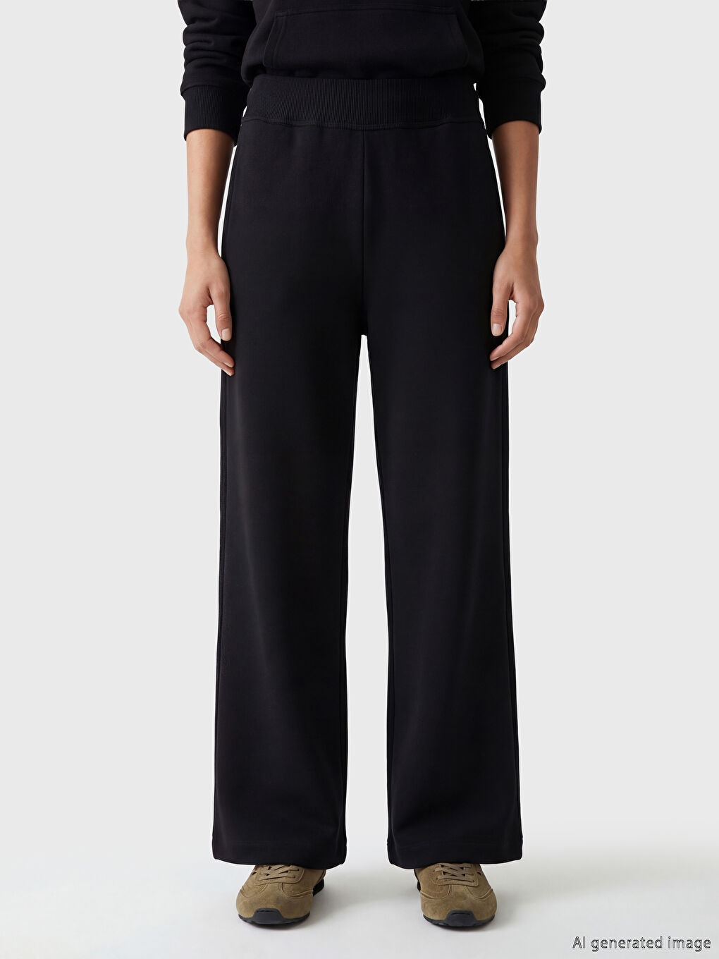 Siyah Beli Lastikli Kadın Kalın Eşofman Altı-1