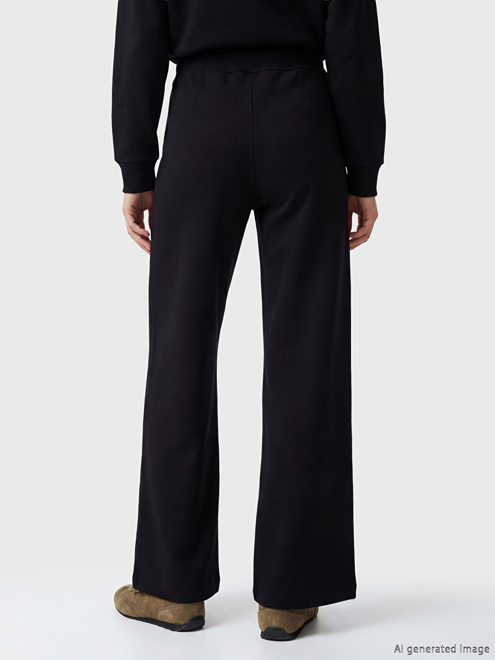 Siyah Beli Lastikli Kadın Kalın Eşofman Altı-3