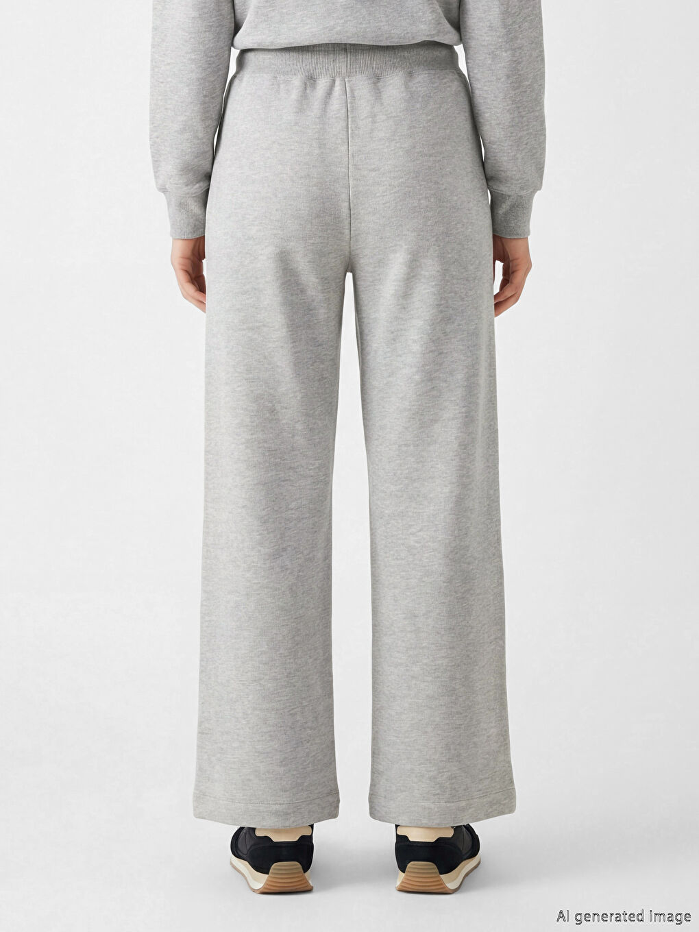 Gri Beli Lastikli Kadın Kalın Eşofman Altı-1