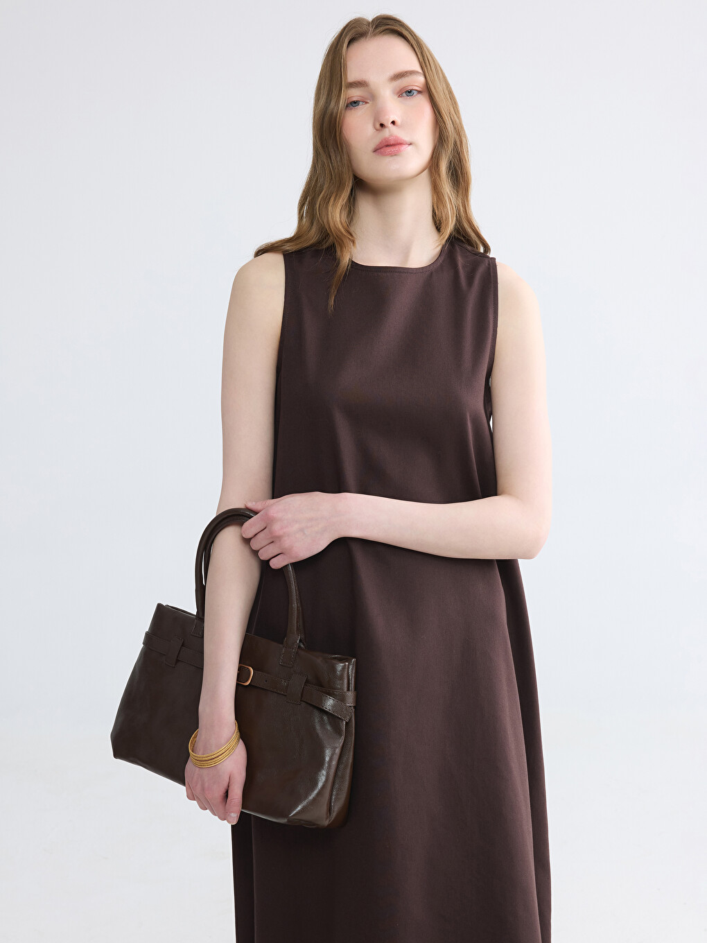Crew Neck Linen Blend A Form Dress-1