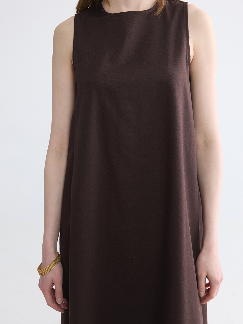 Crew Neck Linen Blend A Form Dress-2