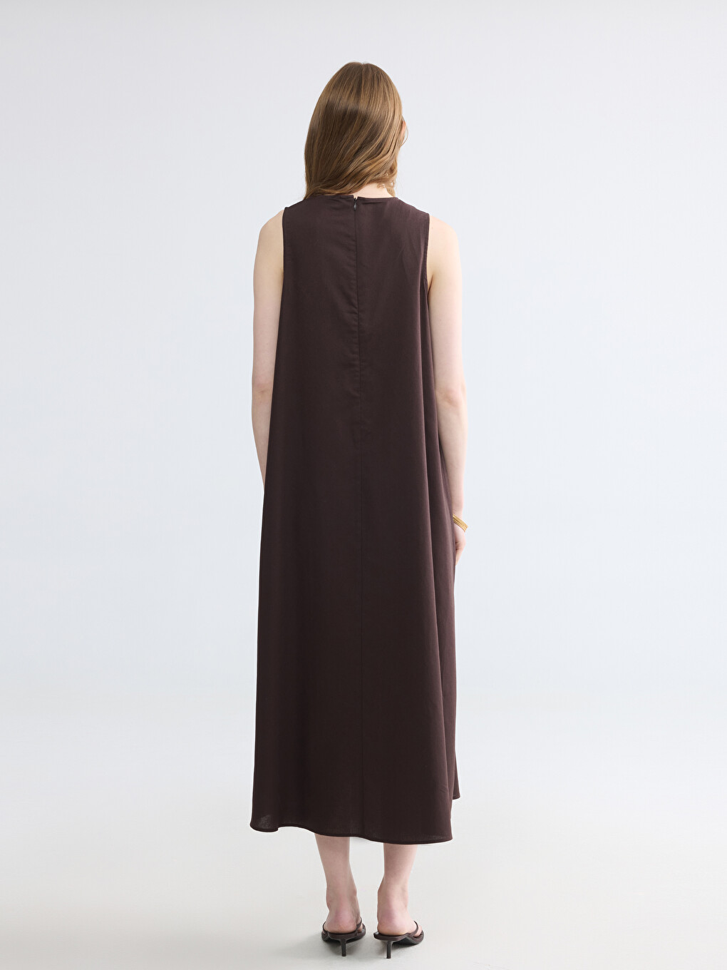 Crew Neck Linen Blend A Form Dress-3