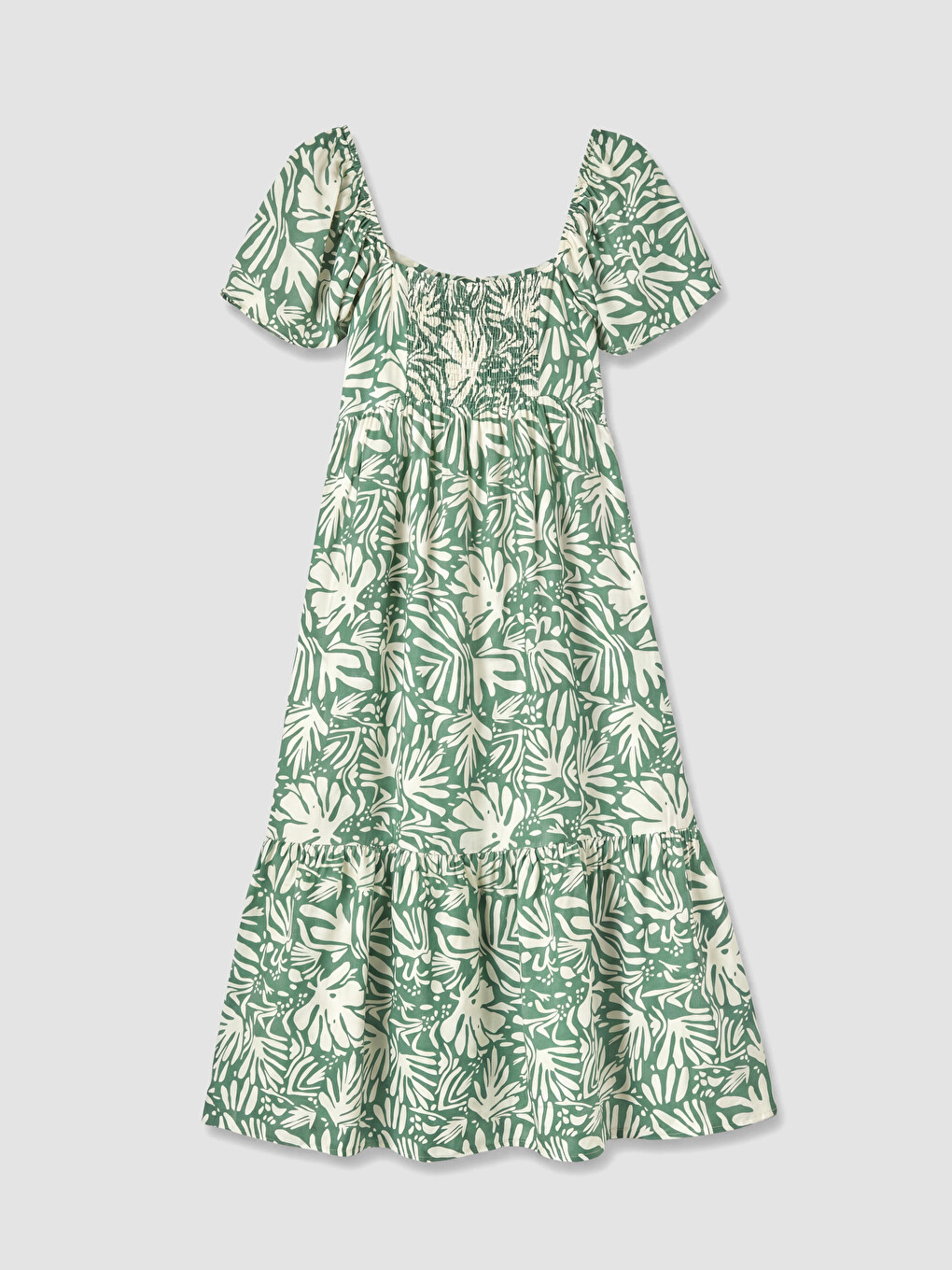 Rochie cu Guler Pătrat cu Model și Talie Ajustată-6