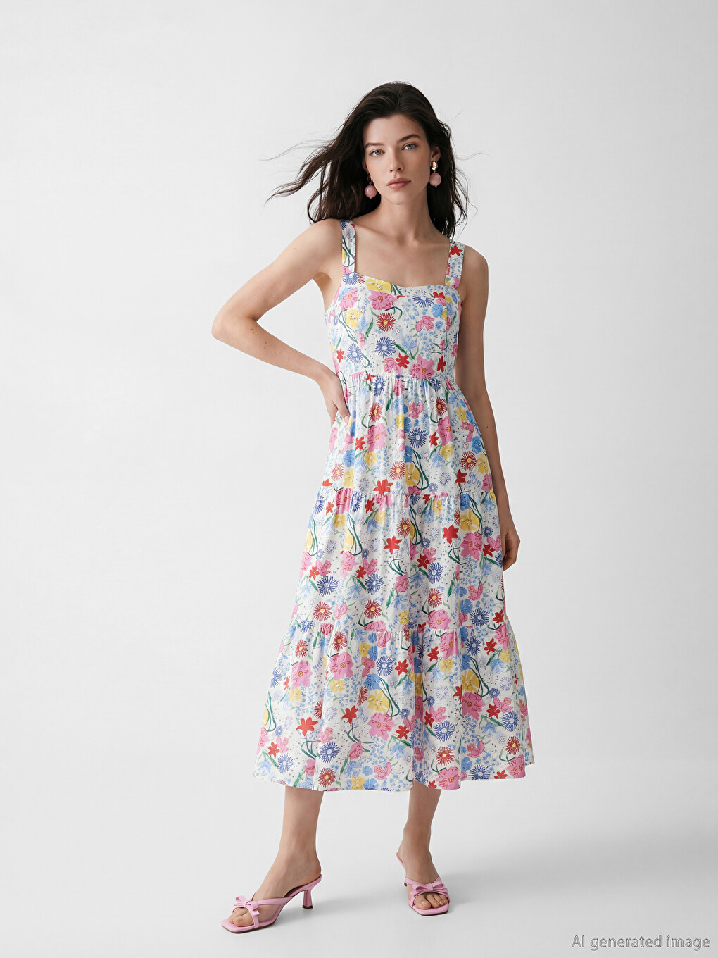 Square Neck Floral Tiered Dress