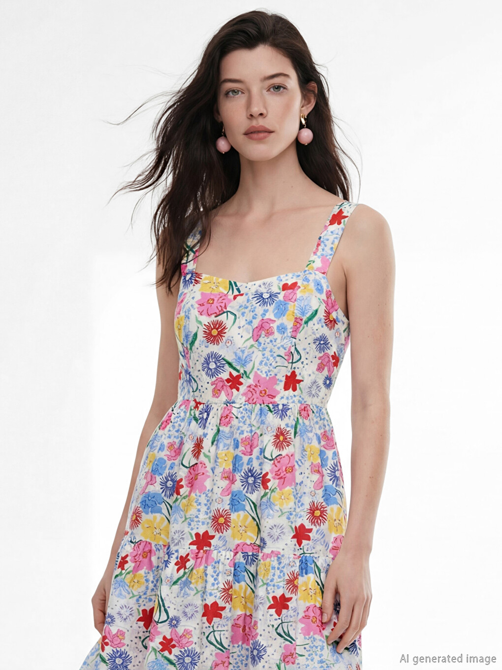 Square Neck Floral Tiered Dress-1