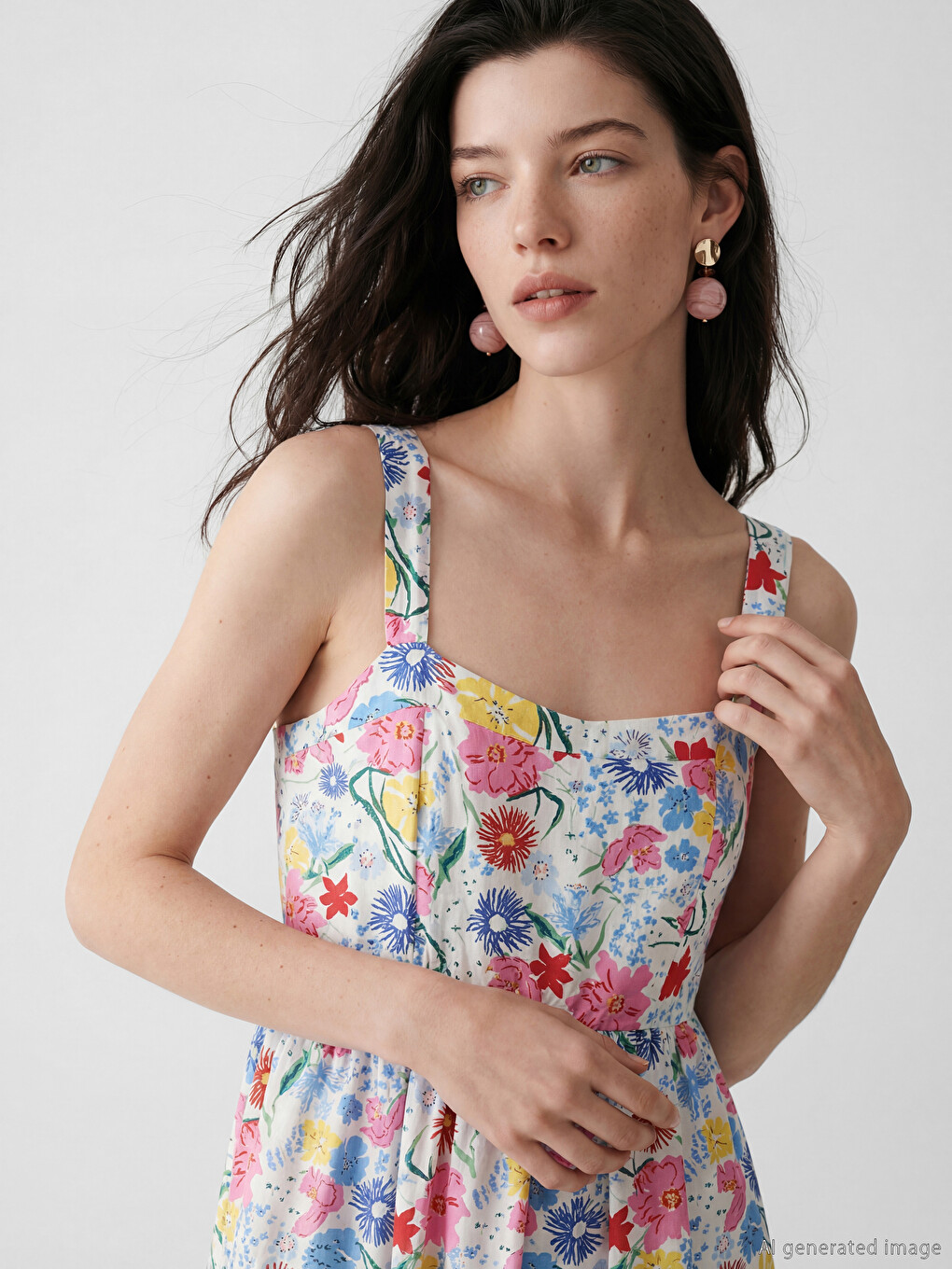 Square Neck Floral Tiered Dress-2