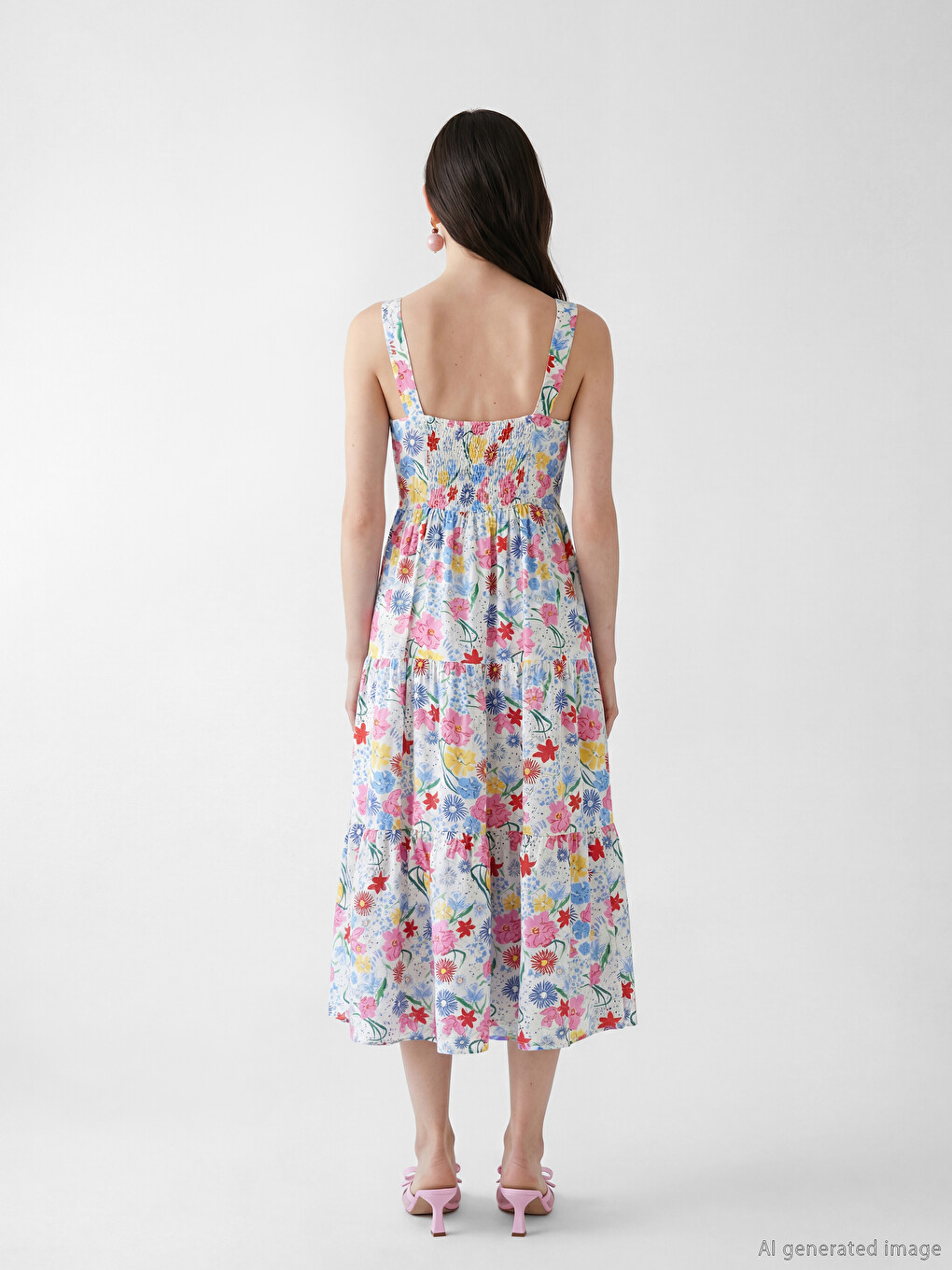 Square Neck Floral Tiered Dress-3