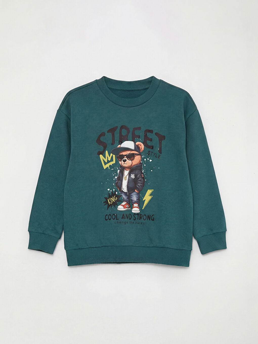 Yeşil Bisiklet Yaka Baskılı Erkek Çocuk Sweatshirt