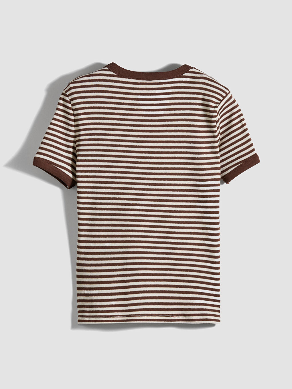 Kahverengi Bisiklet Yaka Simli Çizgili Kız Çocuk Tişört-2