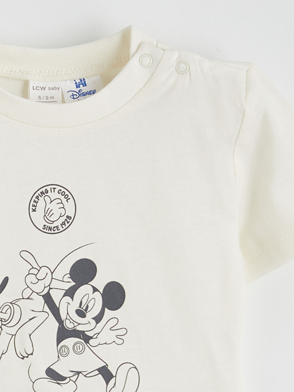 Ekru Mickey Mouse Baskılı Erkek Bebek Tişört-2