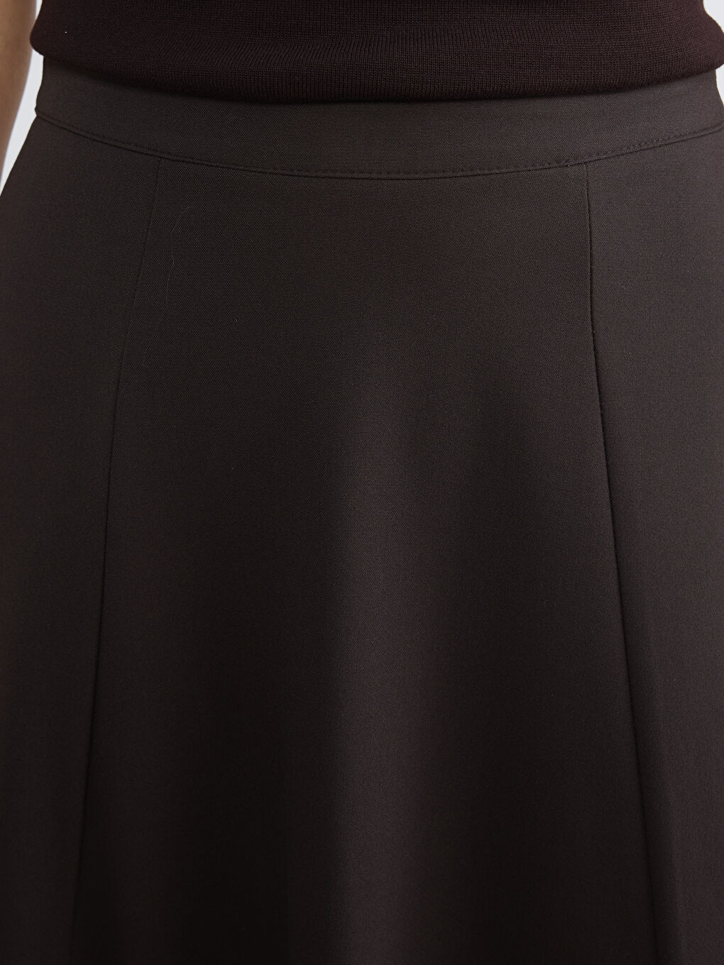 Kahverengi Beli Fermuarlı Kloş Etek	-2