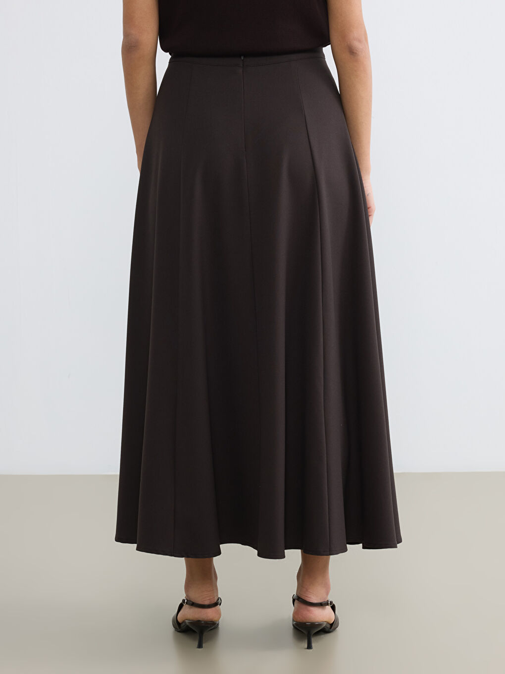 Kahverengi Beli Fermuarlı Kloş Etek	-3