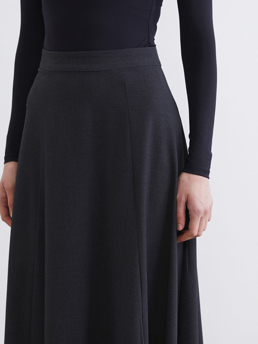 Gri Beli Fermuarlı Kloş Etek-2