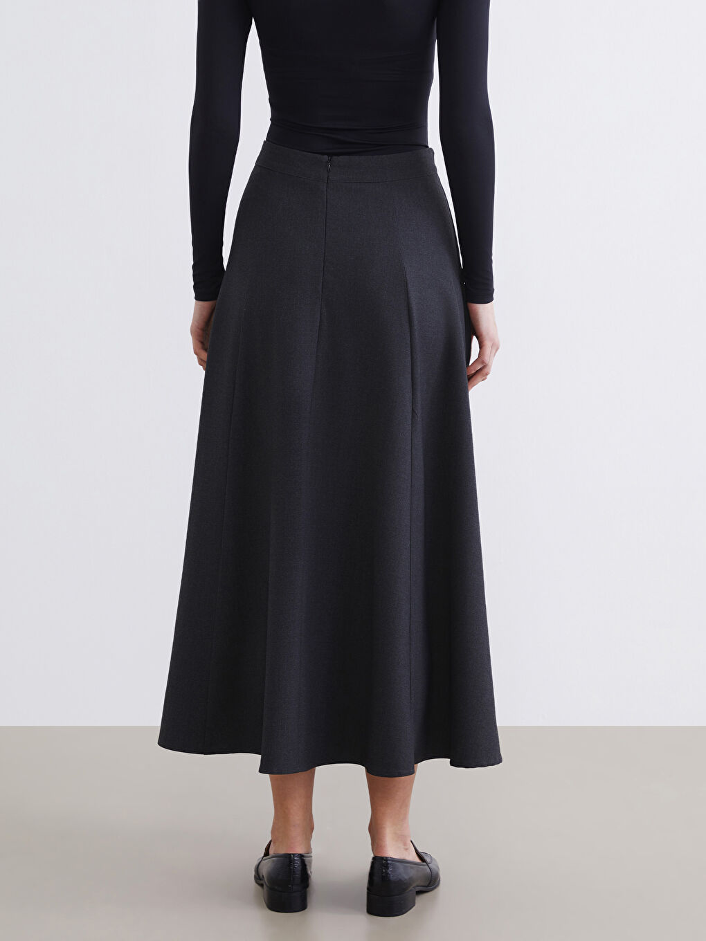 Gri Beli Fermuarlı Kloş Etek-3