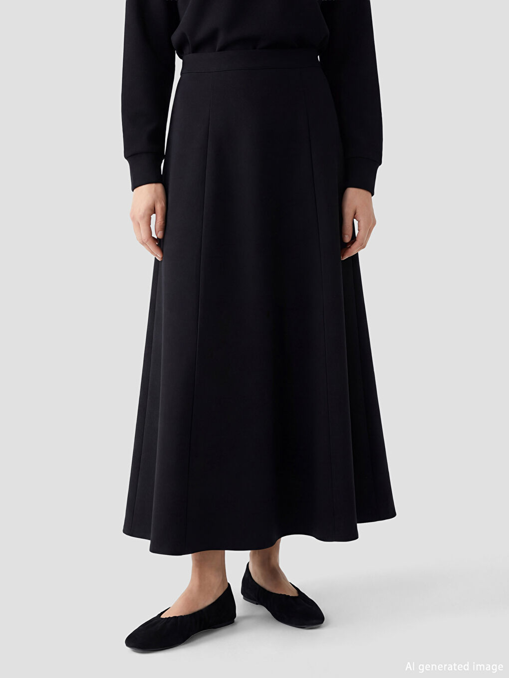 Siyah Beli Fermuarlı Kloş Etek	-1