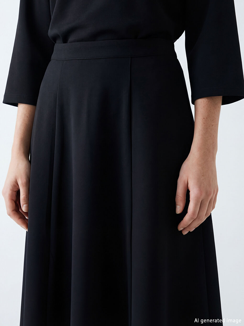 Siyah Beli Fermuarlı Kloş Etek	-2