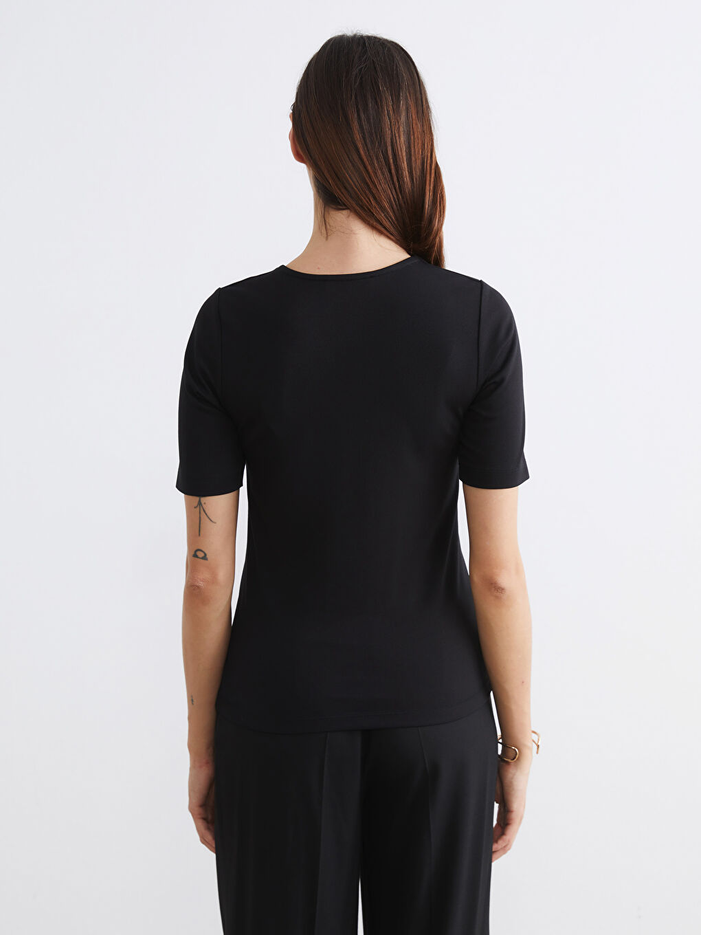 Siyah Büyük Beden Kare Yaka Bluz-4