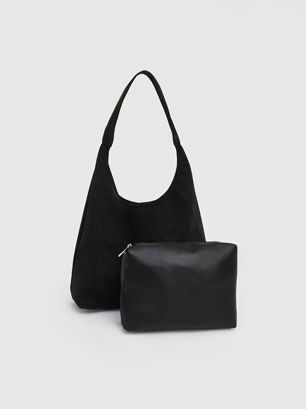 Siyah Süet Görünümlü Kadın Omuz Çantası-1