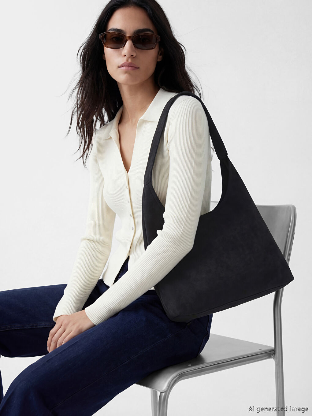 Siyah Süet Görünümlü Kadın Omuz Çantası