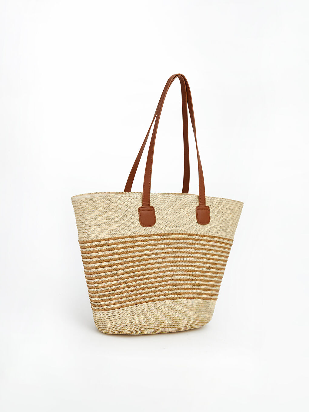 Bej Kadın Hasır Plaj Çantası-1