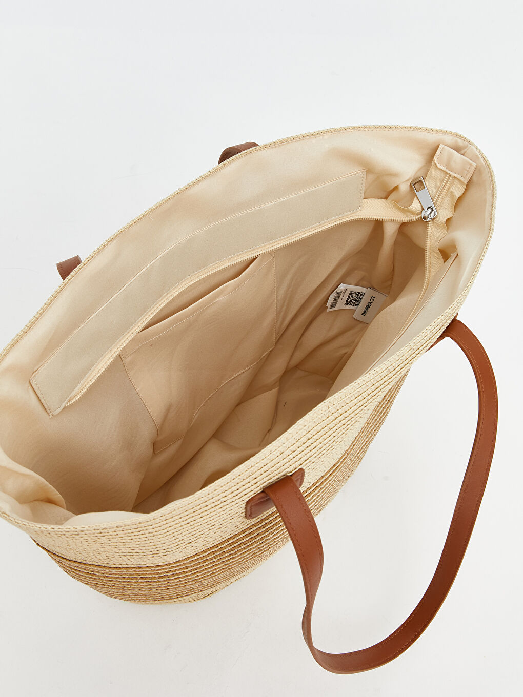 Bej Kadın Hasır Plaj Çantası-3