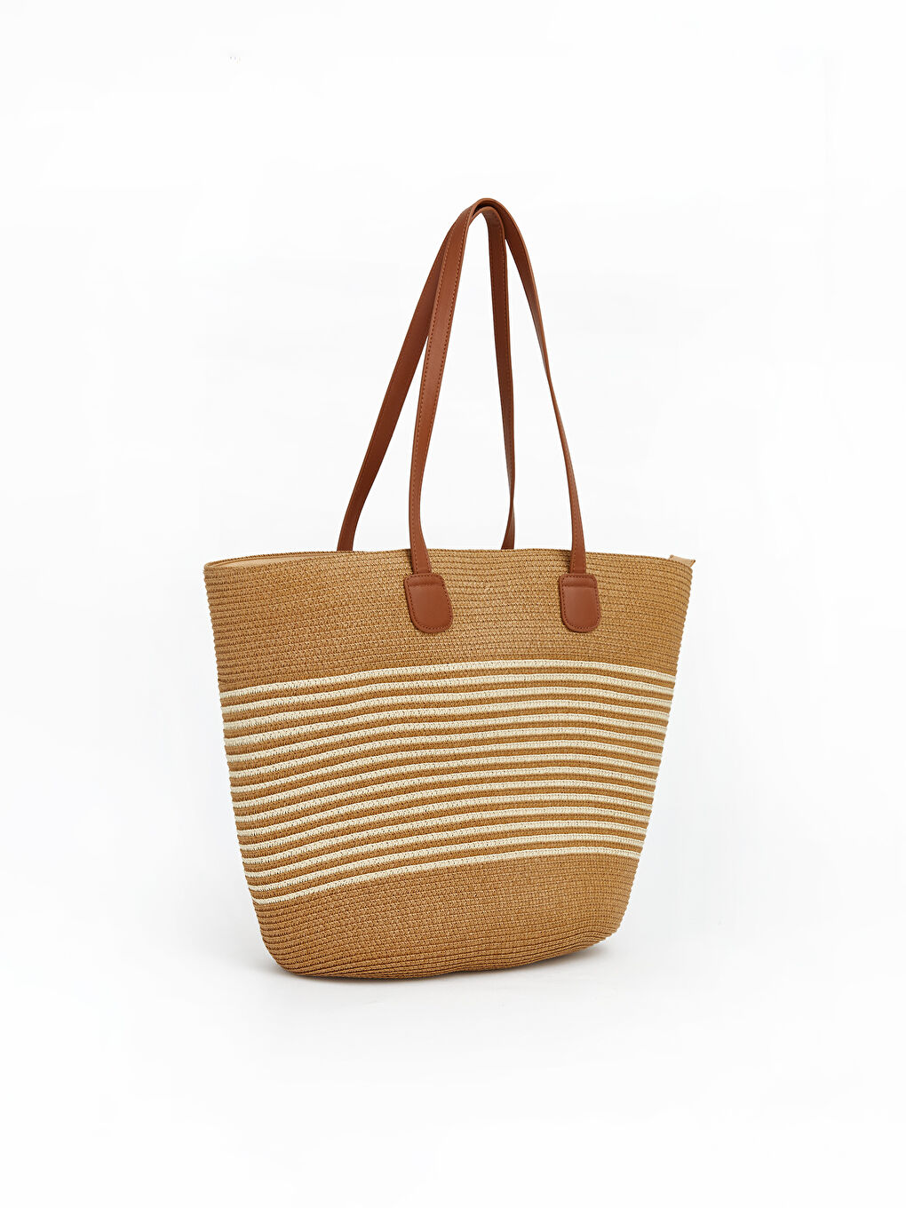 Bej Kadın Hasır Plaj Çantası-1