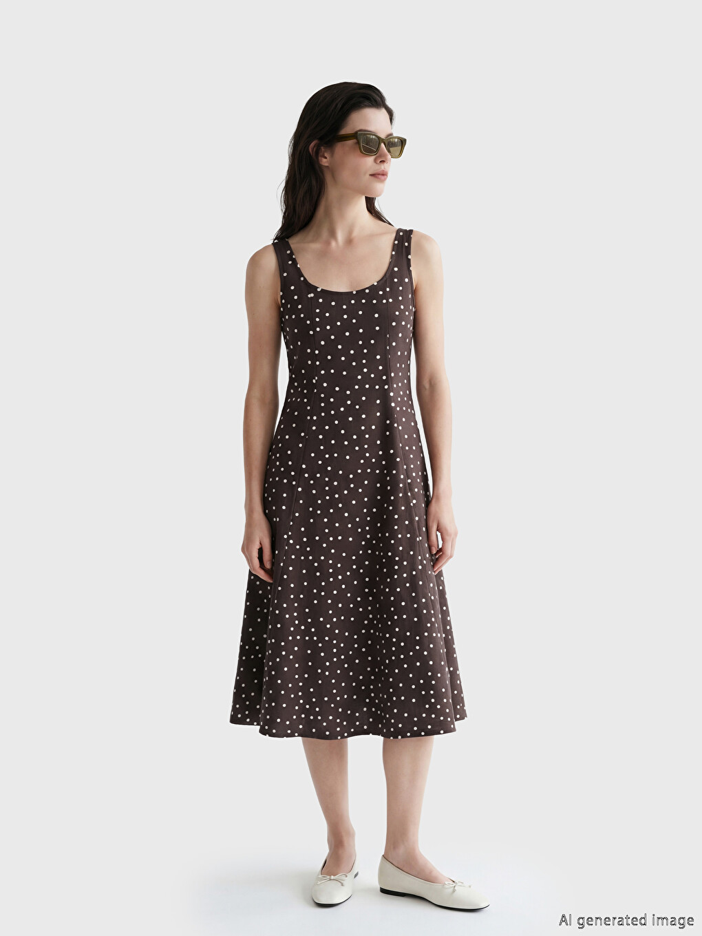 Square Neck Polka Dot A Form Dress-1