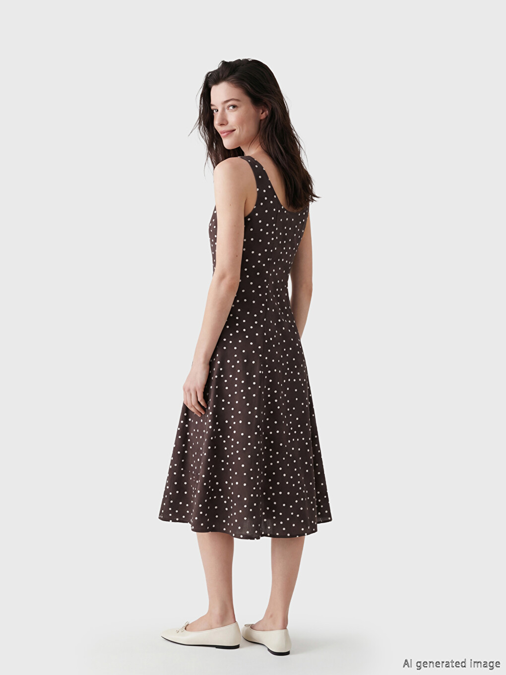 Square Neck Polka Dot A Form Dress-2