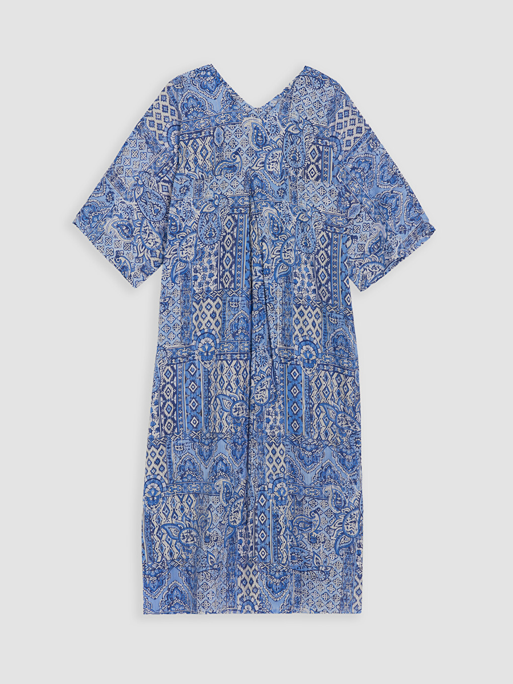 V Neck Patterned A Cut Dress-4