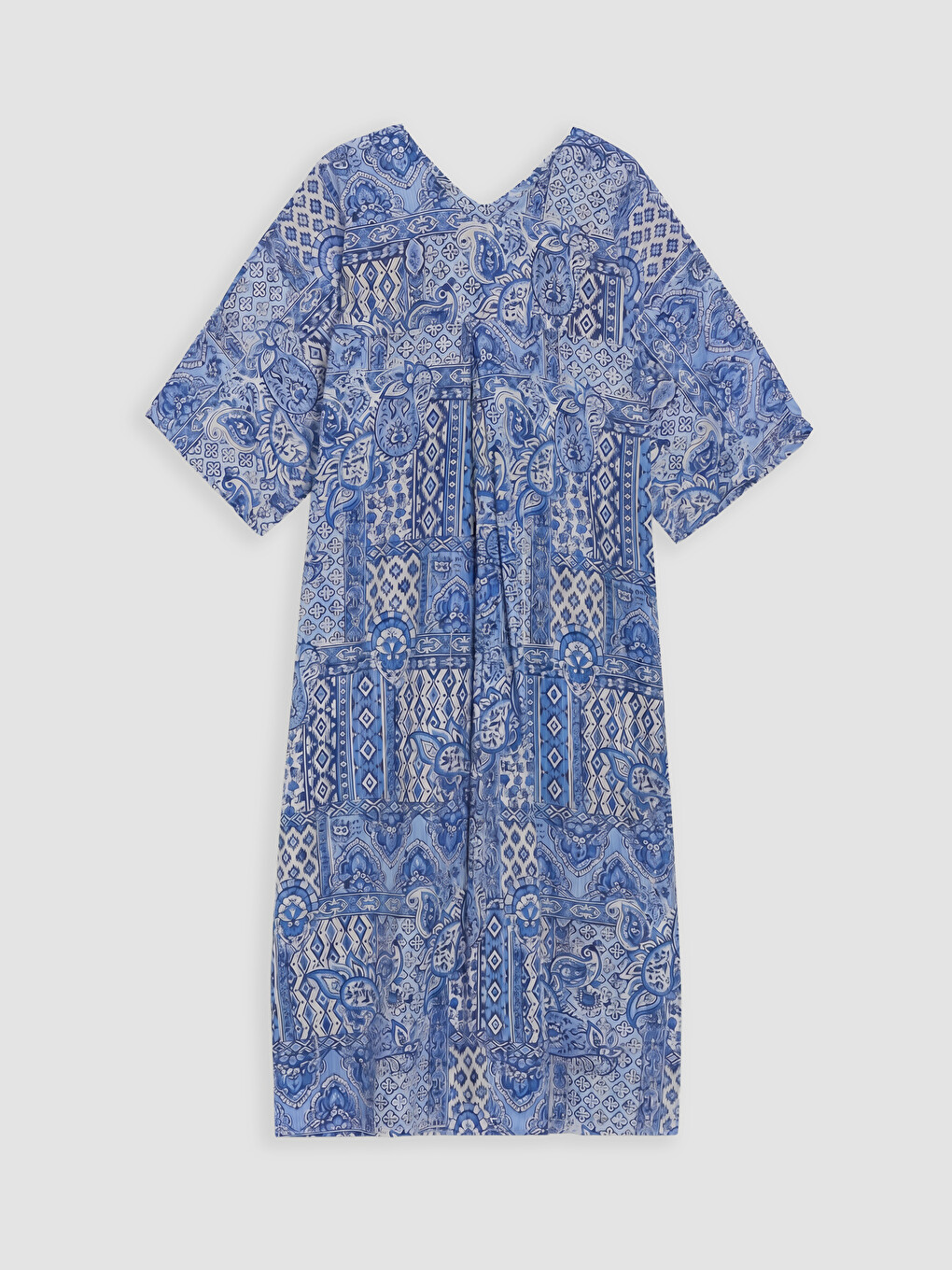 V Neck Patterned A Cut Dress-5