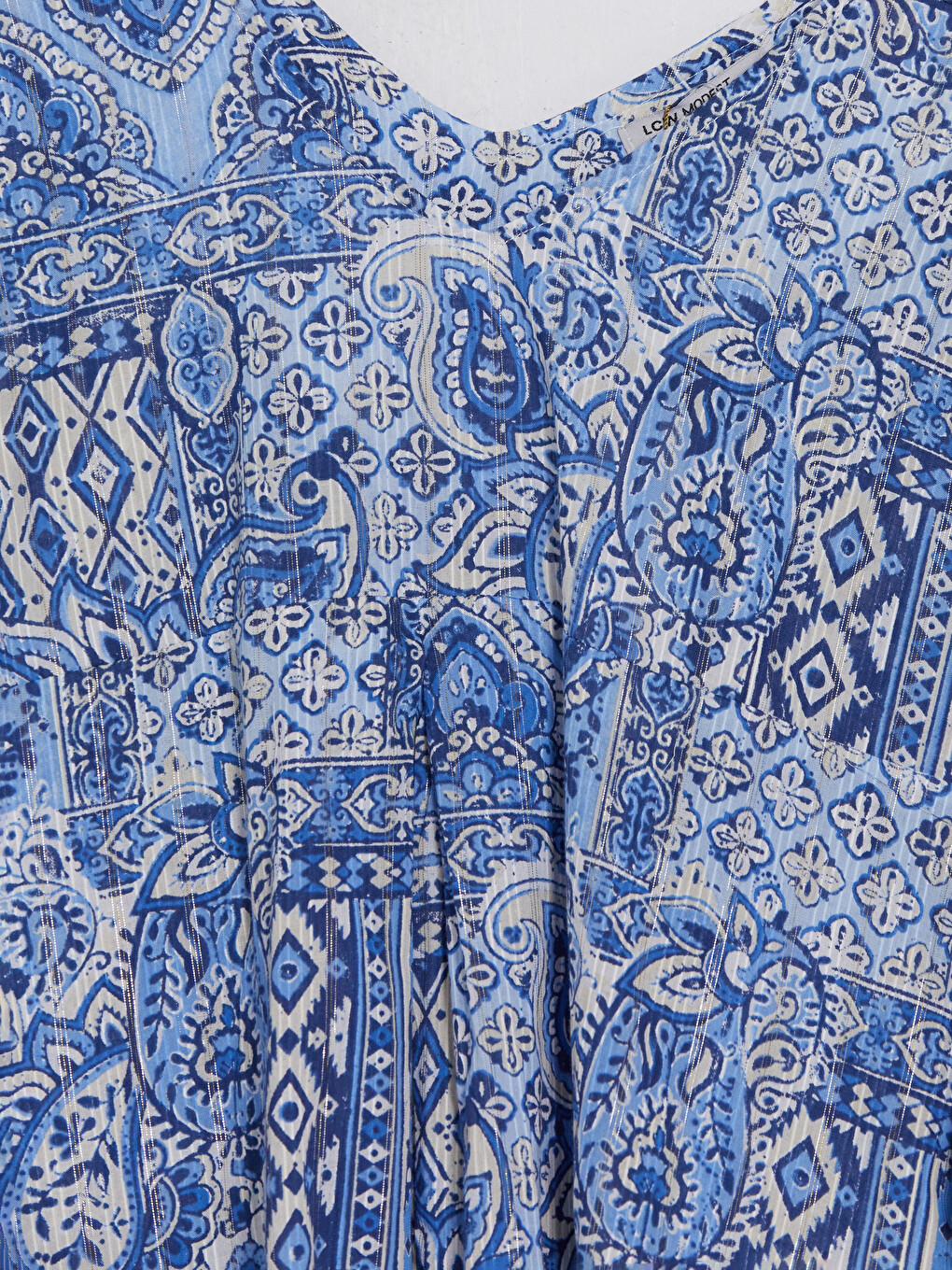 V Neck Patterned A Cut Dress-6