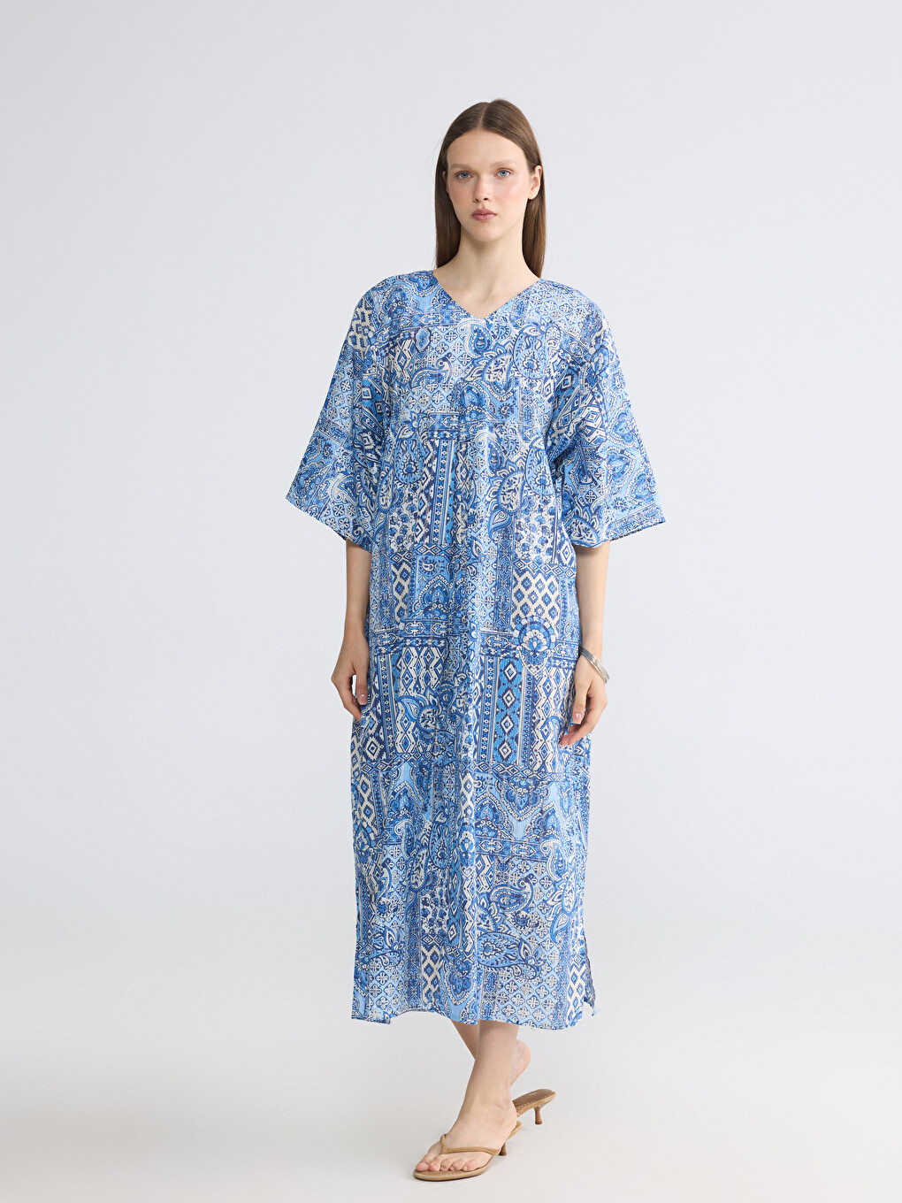 V Neck Patterned A Cut Dress
