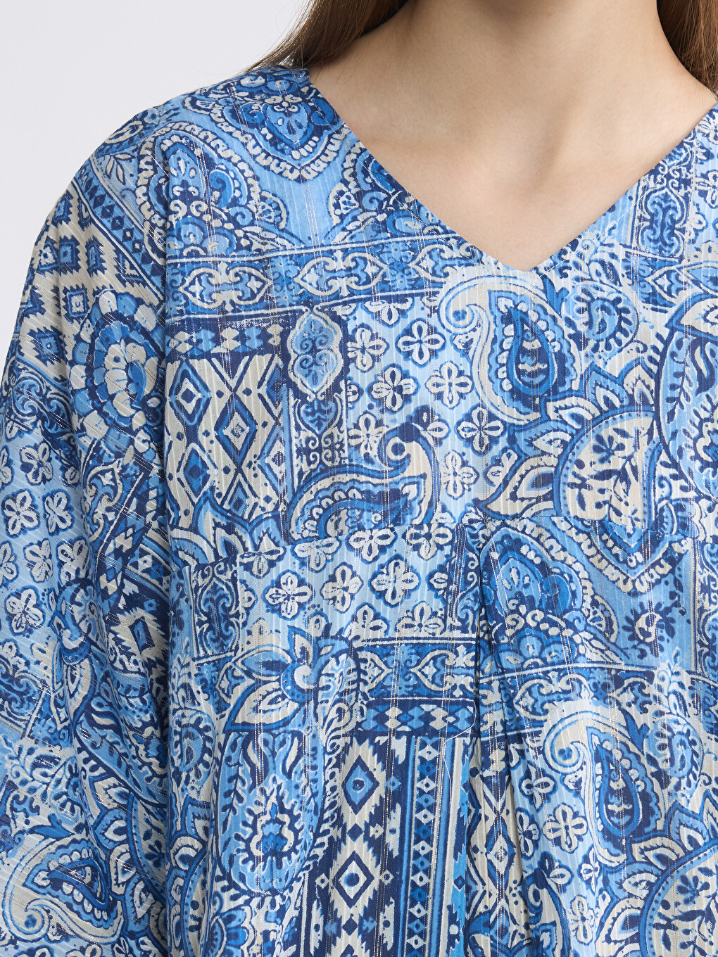 V Neck Patterned A Cut Dress-2