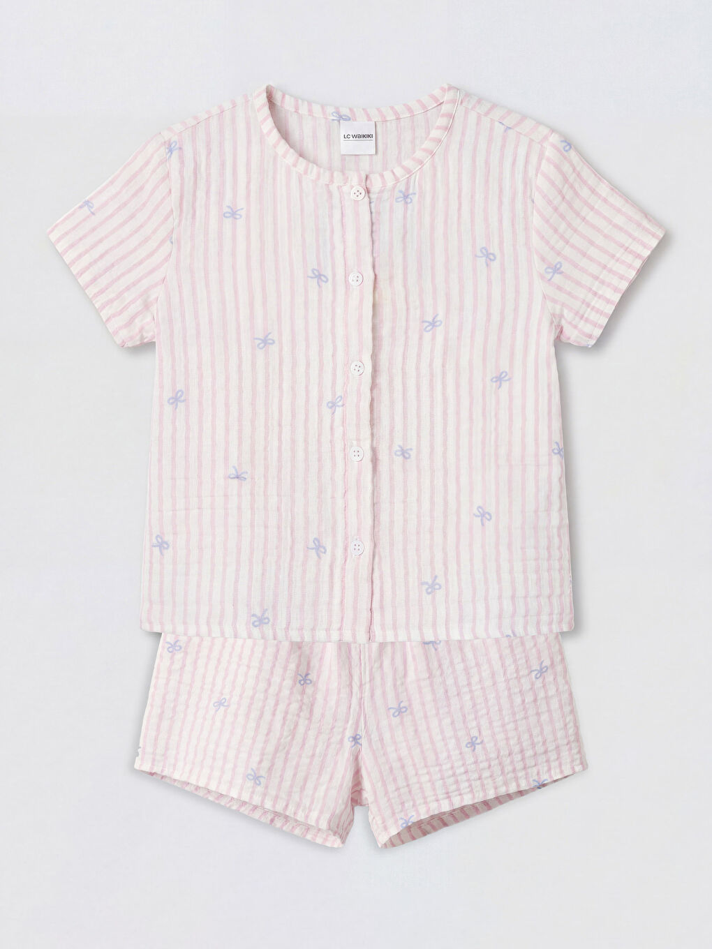 Beyaz Bisiklet Yaka Kız Çocuk Şortlu Pijama Takımı