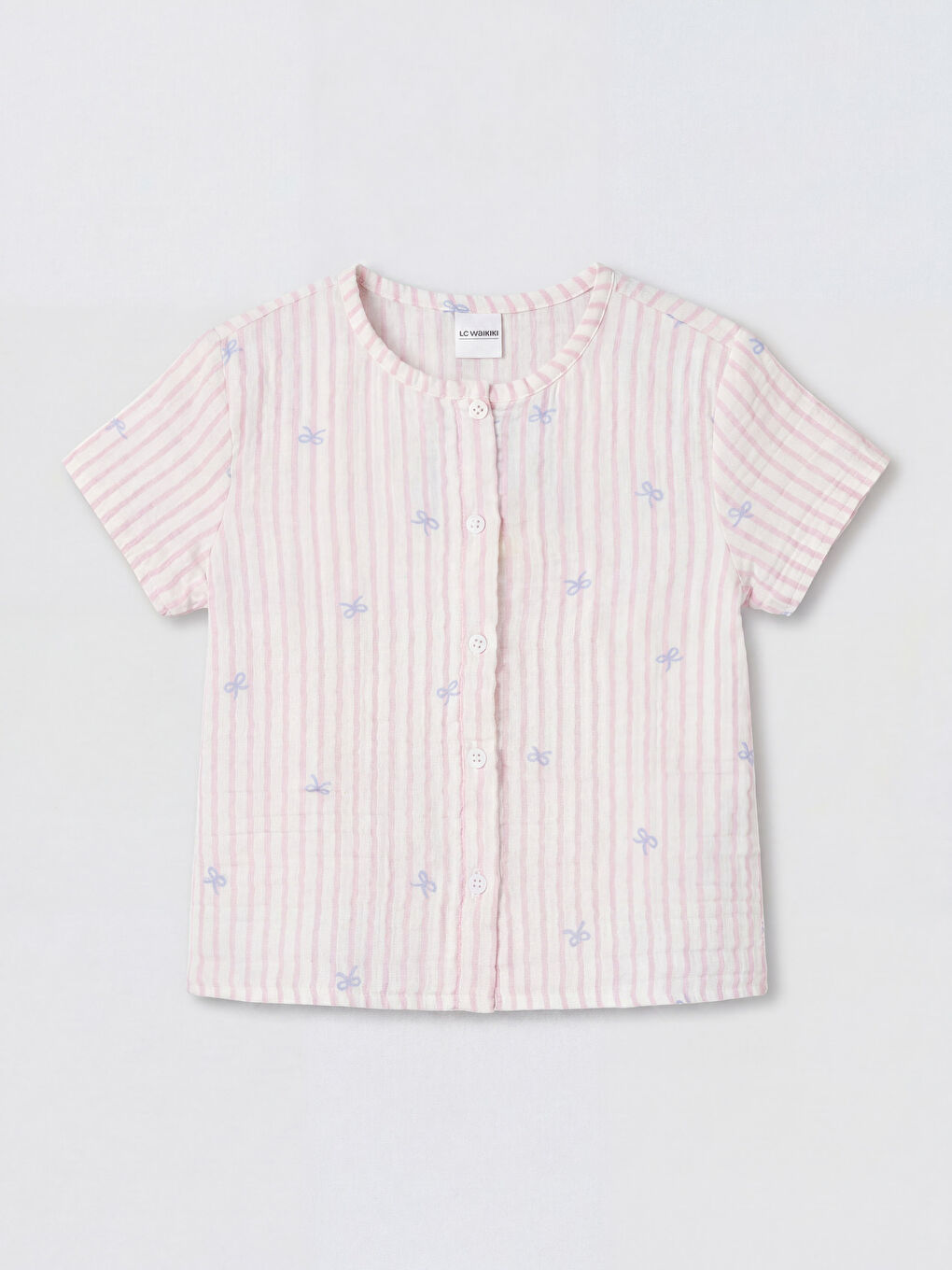 Beyaz Bisiklet Yaka Kız Çocuk Şortlu Pijama Takımı-1