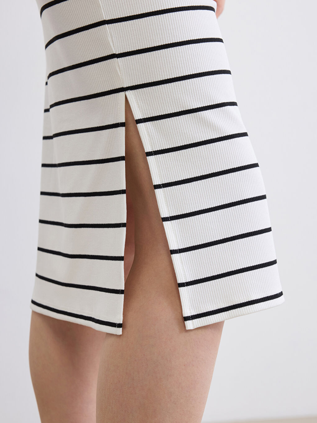 Polo Neck Striped Slit Dress-2