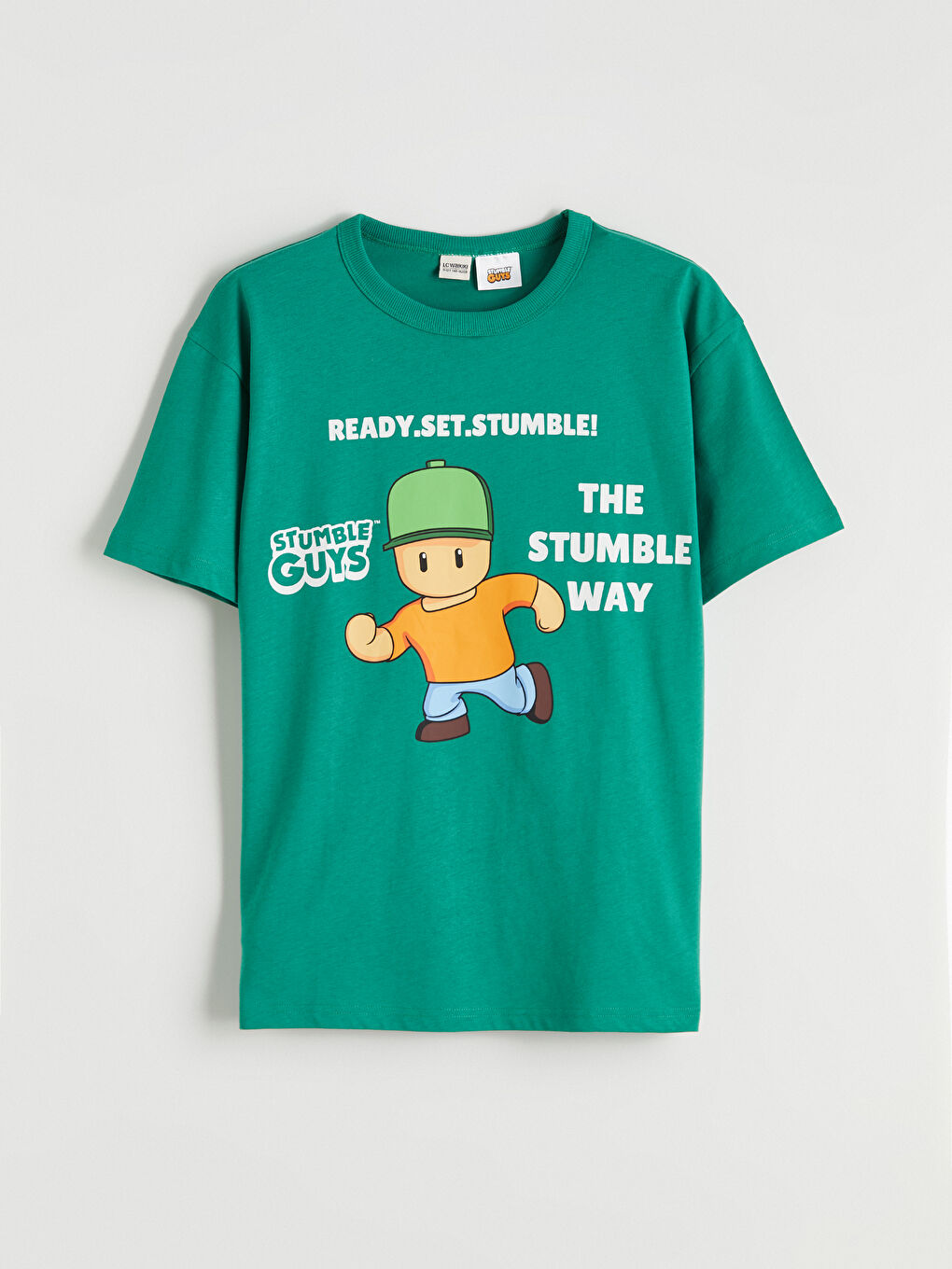 Yeşil Bisiklet Yaka Stumble Guys Baskılı Erkek Çocuk Tişört