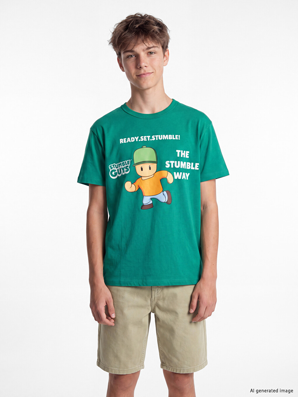 Crew Neck Stumble Guys Printed Boy's T-shirt