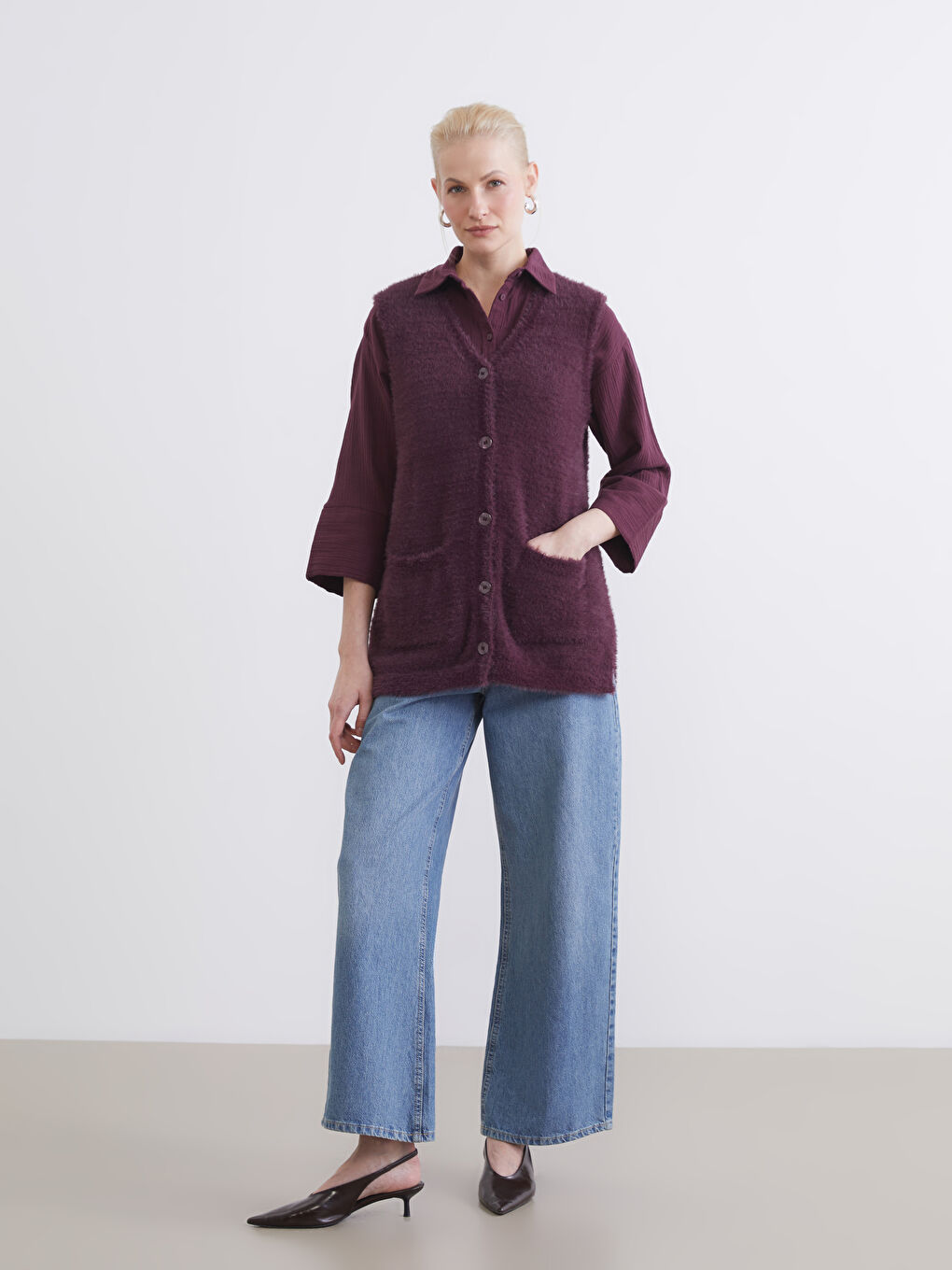 Mürdüm V Yaka Kadın Triko Yelek	-1