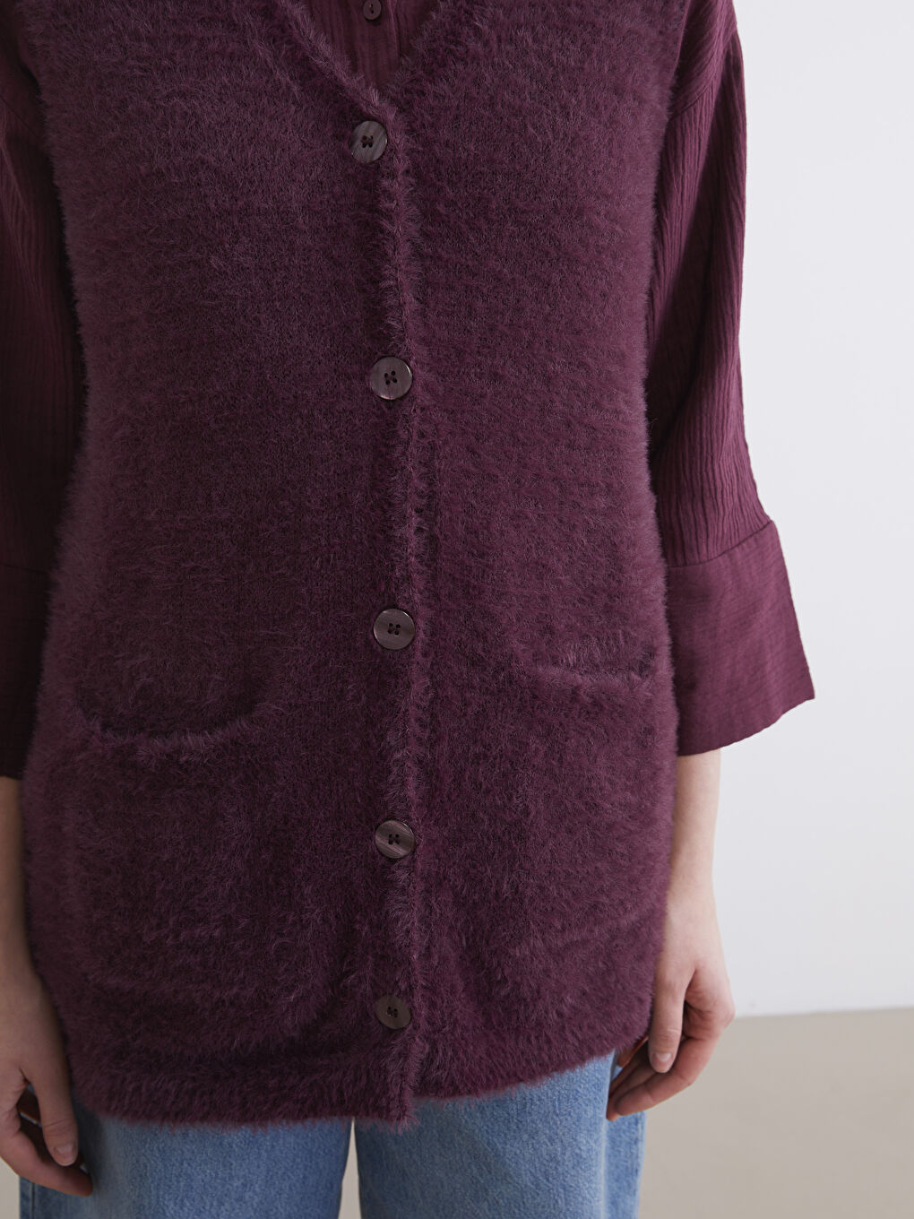 Mürdüm V Yaka Kadın Triko Yelek	-2