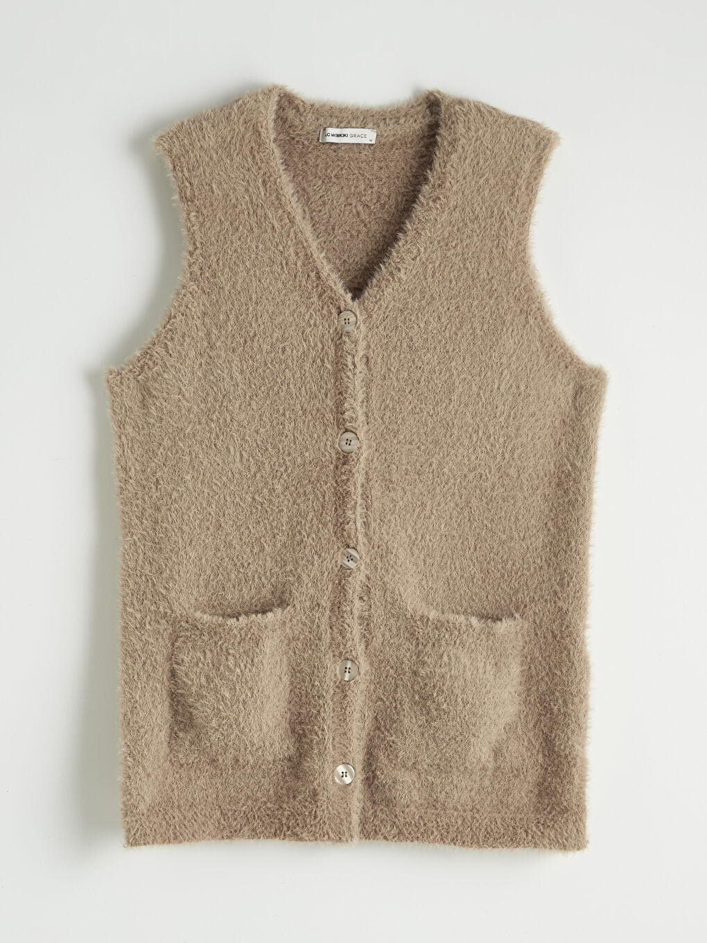 Kahverengi V Yaka Kadın Triko Yelek	