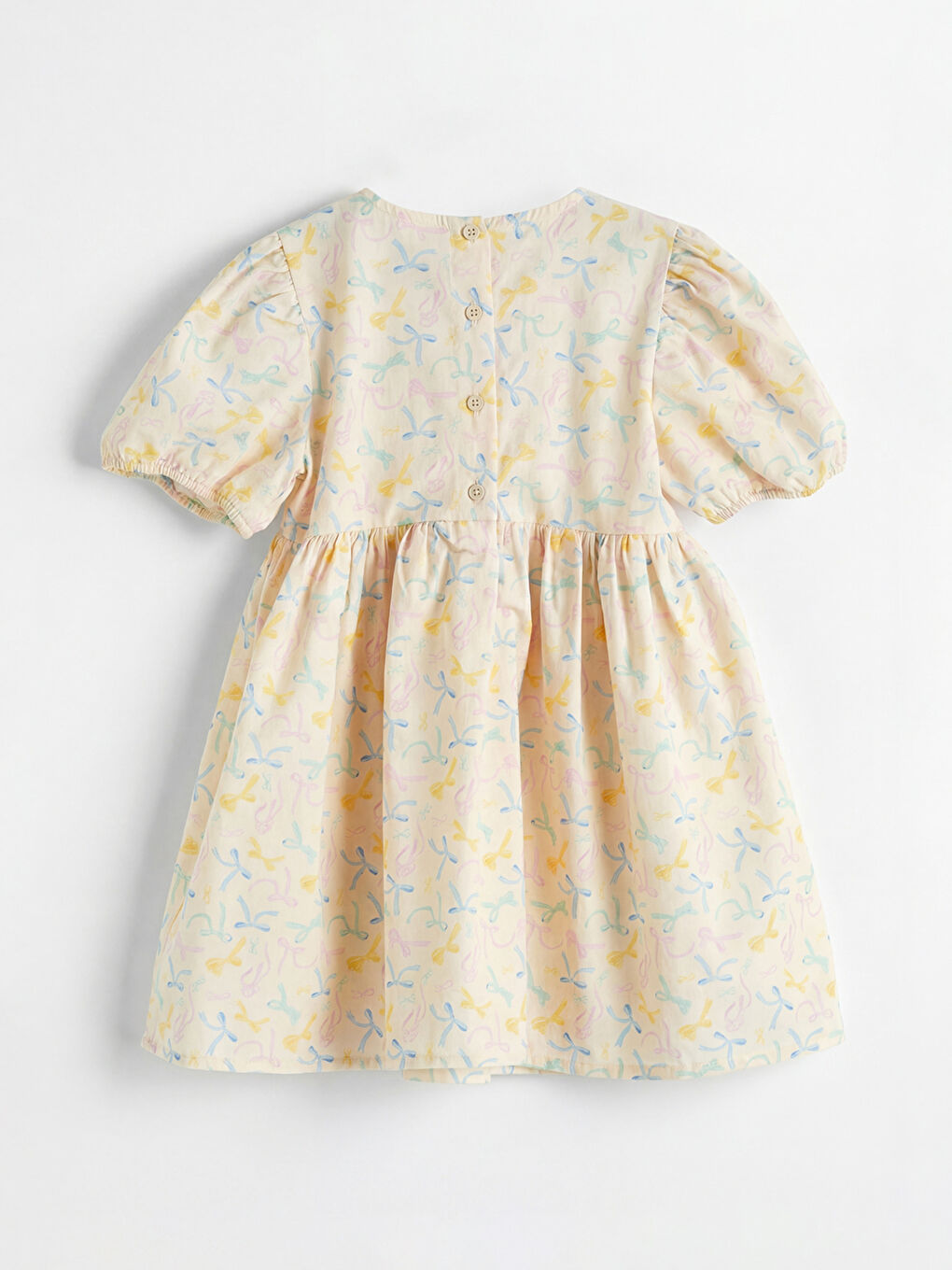 Ekru Bisiklet Yaka Desenli Kız Çocuk Elbise-1