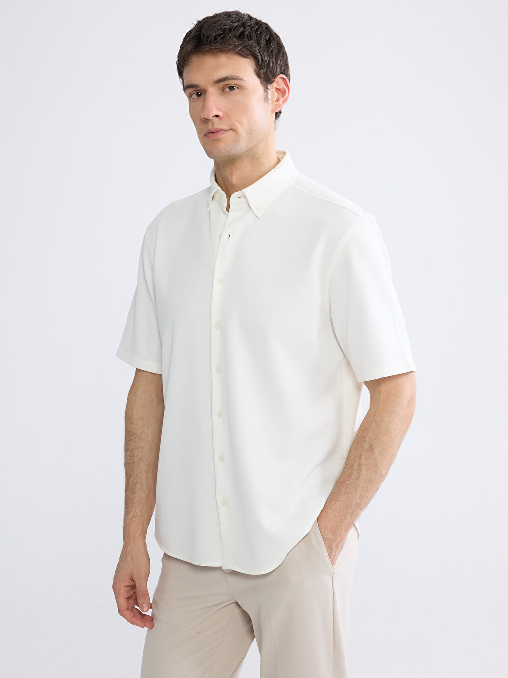 Ekru Regular Fit Erkek Gömlek