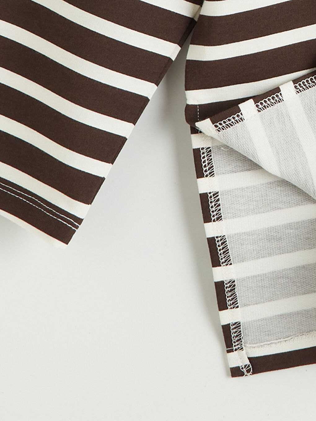 Ekru Çizgili Oversize Kadın Sweatshirt Tunik-6