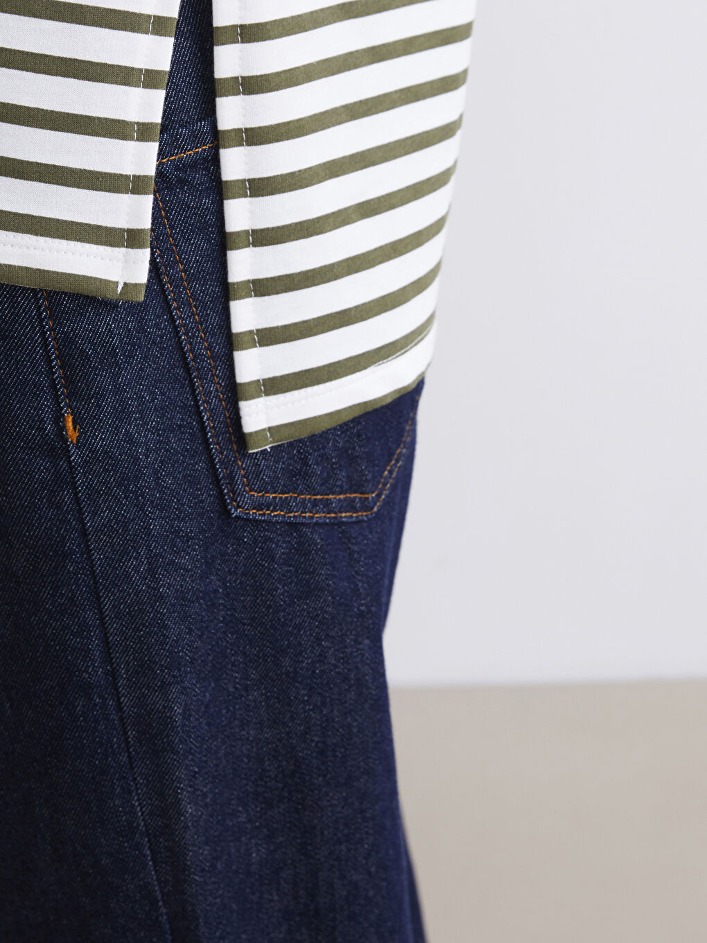 Haki Kadın Oversize Fit Çizgili Sweatshirt Tunik-2