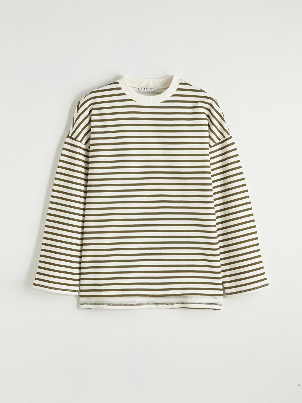 Haki Kadın Oversize Fit Çizgili Sweatshirt Tunik