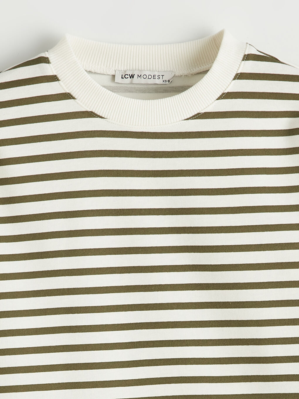 Haki Kadın Oversize Fit Çizgili Sweatshirt Tunik-1