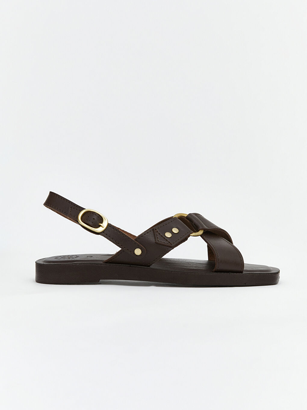 Kahverengi Deri Görünümlü Kadın Sandalet -1