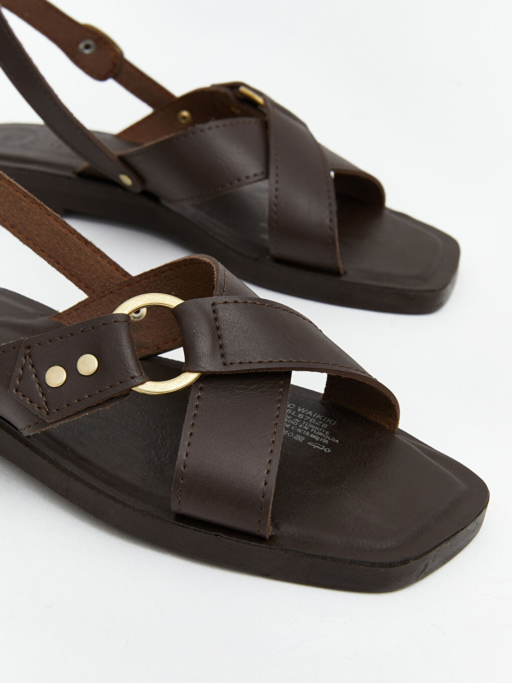 Kahverengi Deri Görünümlü Kadın Sandalet -2