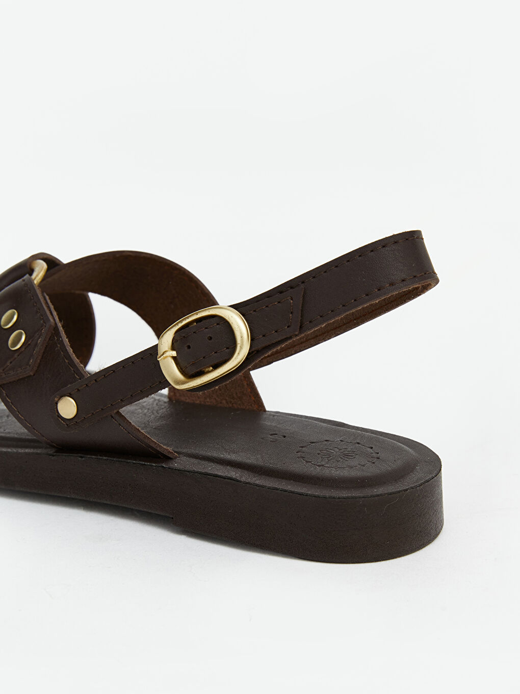 Kahverengi Deri Görünümlü Kadın Sandalet -4